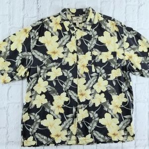 Sz L Jamaica Jaxx Tropical Hibiscus Print Silk Hawaiian Shirt